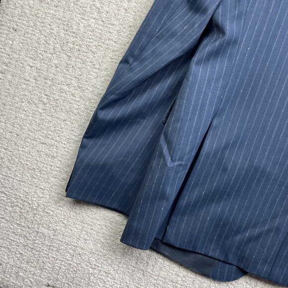 Boss Hugo Boss Jacket Mens 42 R Blue White Stripes Wool 2 Button Blazer Guabello - Picture 14 of 16